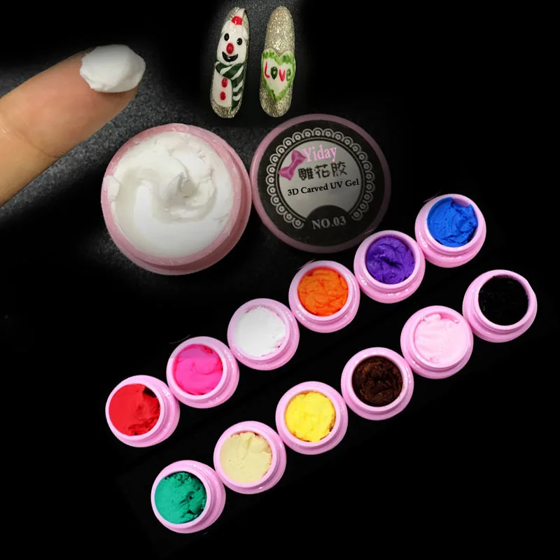 

Yiday 1 pcs 3D Carving UV Gel Feel like Clay Plasticine Emboss Paint Modeling 4D Sculpture Soak Off UV / LED Lamp Nail Art Tips