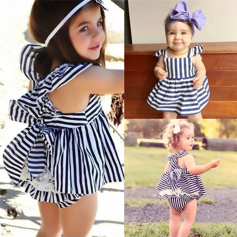 2018 baby girl clothes set retail summer fashion baby girl clothes 0-24M cute baby girl dress sleeveless striped dress+shorts