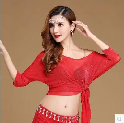 

2017 new belly dance jacket uniforms uniforms bat shirt irregular in the network practice leaking shoulder coat summer dance top