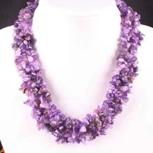 Envío gratis joyería 4 X 8 MM Natural Beads Amethyst Chip del hilo de nilón Weave collar de 18 ” 1 unids E032