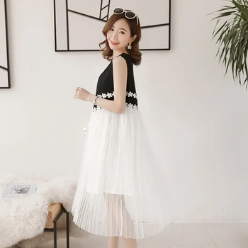 

Contrast Korean version of the fairy skirt temperament mesh loose thin pregnant women skirt sleeveless pregnancy skirt