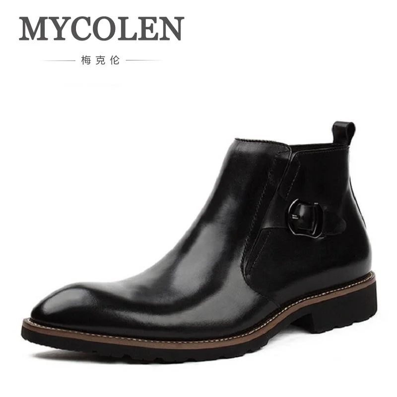 

MYCOLEN Quality Italian Mens Ankle Boots Pointed Toe High Top Male Business Dress Shoes Men Zip Elegant Chelsea Dress Botas