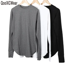 2016 New Thumb Hole Cuffs Long Sleeve Tyga Swag Style Man High Low Side Split Hip Hop T Shirt T-shirt Men Clothes slit side high low plaid shirt