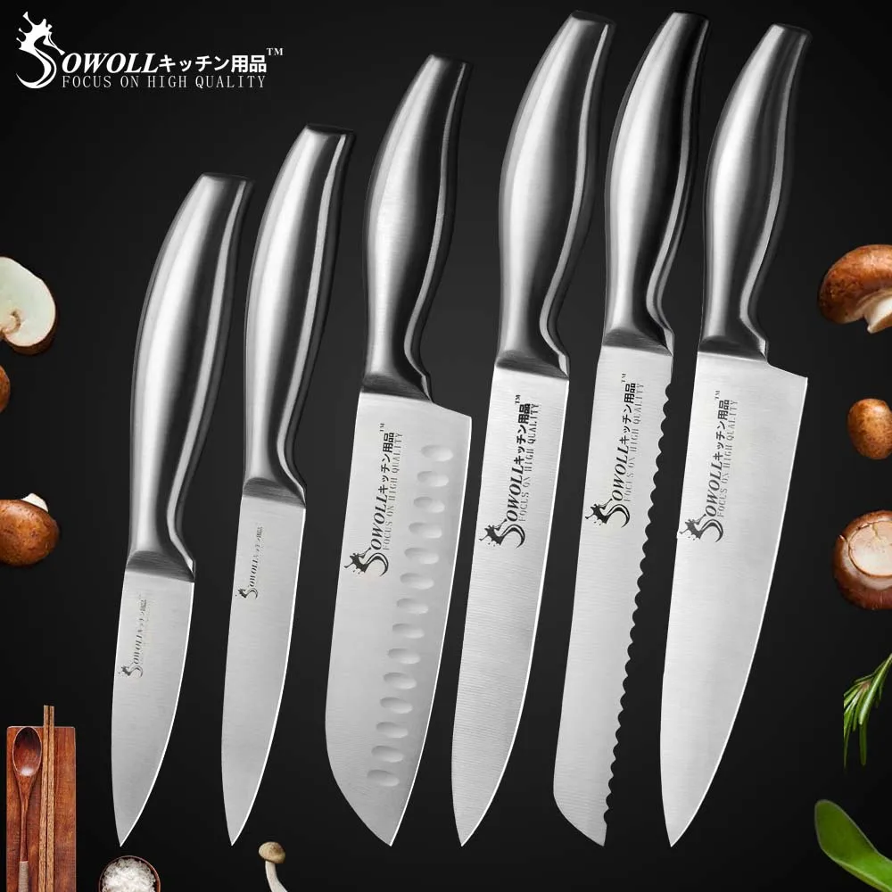 Sowoll кухонные ножи из нержавеющей стали " Подставка для ножей для фруктов, овощей, мяса, рыбы 3,5" " 7" " 8" " дюймов набор ножей - Цвет: A. 6 PCS Set