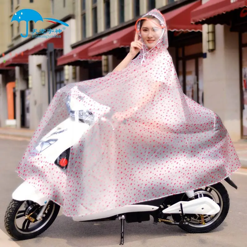 Женский прозрачный дождевик водонепроницаемый пончо для верховой езды увеличенный двухэтажный велосипед для взрослых электромобиль одиночный для мужчин и женщин ПВХ - Цвет: Snowflake powder