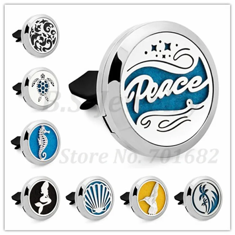 

Mermaid/Palm Tree/Turtle designs 30mm Magnet 316L Stainless Steel Car Diffuser Locket Essential Oil Car Perfume Lockets(10Pads)