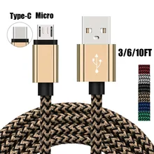 3 pies/6 pies/10 pies USB-C o Micro USB Android cargador trenzado de punto fuerte Cable de sincronización de datos para Samsung s4 s6 s7 s8 s9 LG G6 G5 G4 Lot(China)
