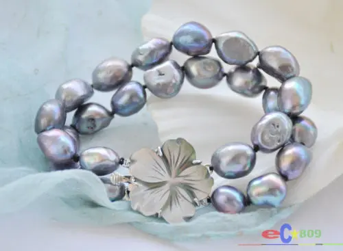 

Hot selling free shipping******** 2row 8" 13mm peacock black baroque freshwater pearl bracelet