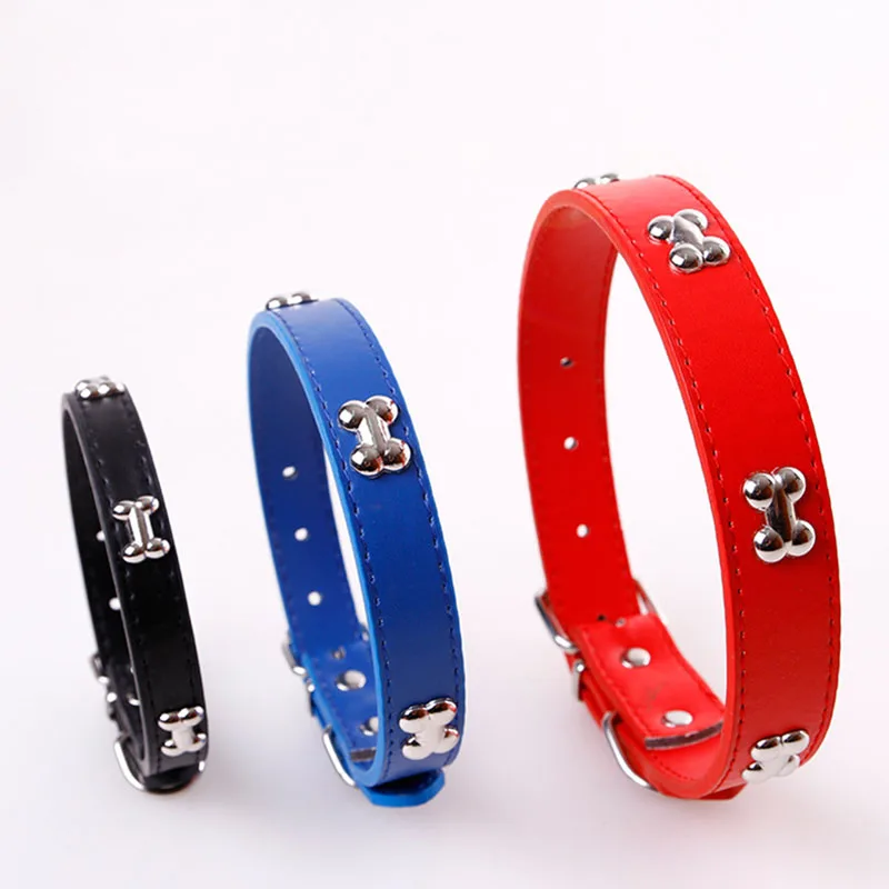 2017 New Brand Global Punk Studded Bones Collars Soft Charm PU Leather font b Pet b