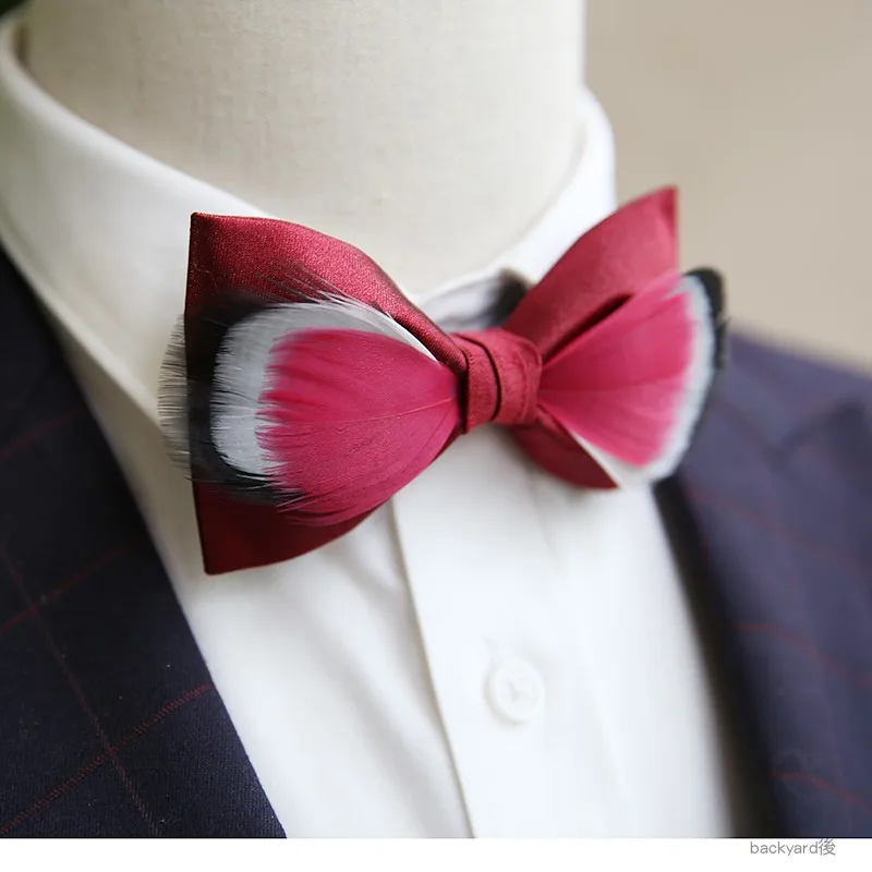 

Fashion feather bow tie Red and Black Gradient mens ties wedding party Bowtie Accessory ties for men Butterfly Neck Accessories