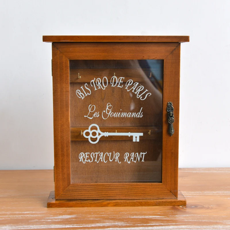 Home Decor Wooden Key Box Storage Rack Wall Hanging Creative Retro