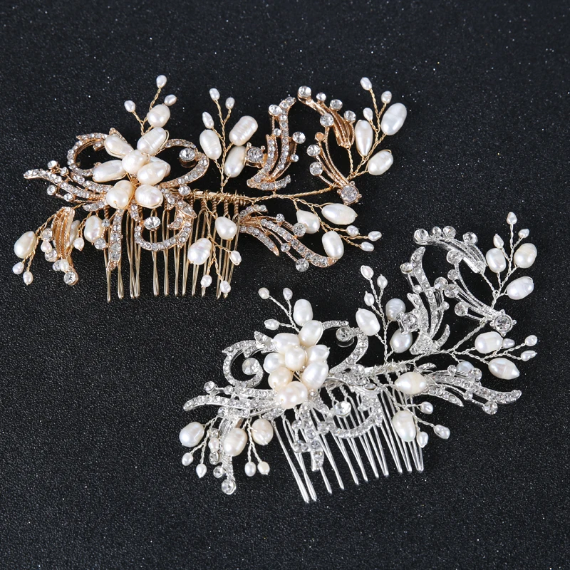 

Vinrage Freahwater Pearl Hair Jewelry Crystal Hair Combs For Wedding Women Bridal Queen Princess Handmade Hair Accessories Gift