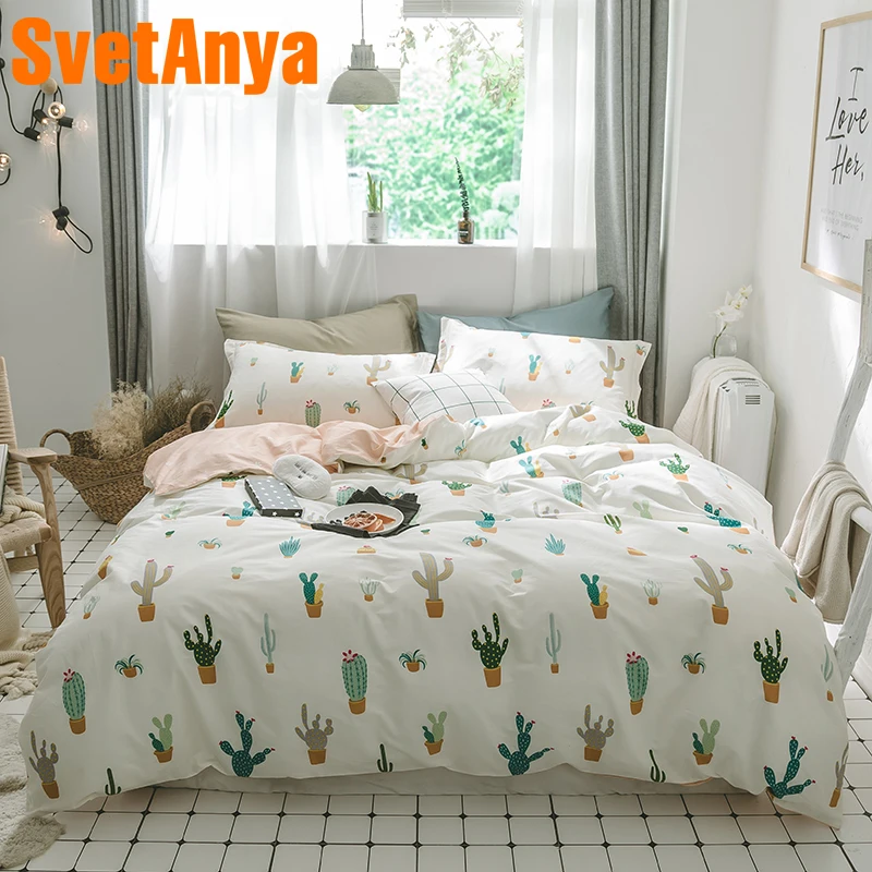 

Svetanya Cactus Plants Bedding Set 100% Cotton Sheet Pillowcase Quilt Covet Sets Twin Queen Full Double size
