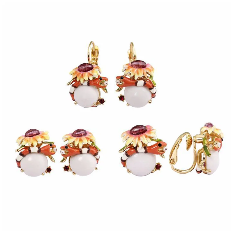

Chic enamel glaze snake flower gem hypoallergenic earrings for women lovely cartoon animal sunflower stud earring new jewelry
