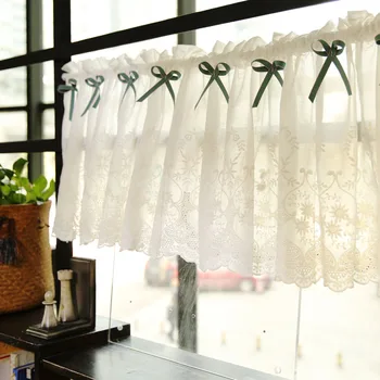 

Rural cotton hollow Embroidery Bow beautiful coffee curtain short kitchen curtains for living room bedroom drapes customize