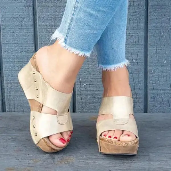 

Puimentiua Women's Slippers Summer Beach Casual Shoes Girls Leather Wedges Sandals Fashion Comfortable Platform mujer Slipper