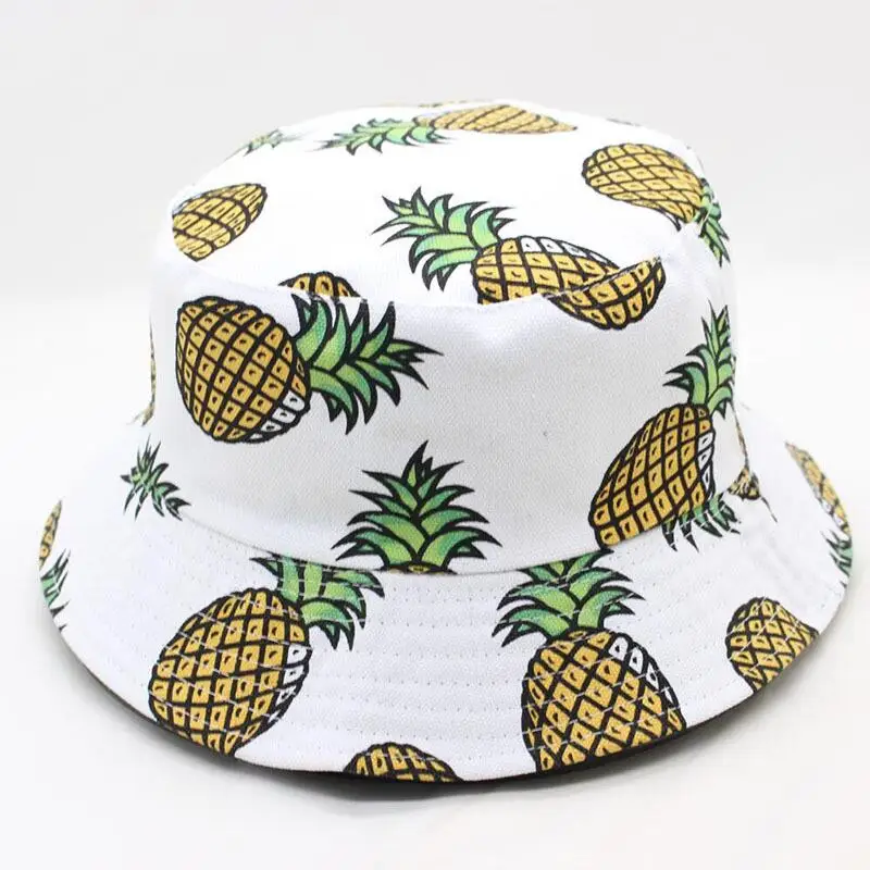 

Summer Unisex Beach Fisherman's Hat Canvas Fruit Pattern Double-sided Wearable Cap Leisure Sun Protection Bucket Chapeau