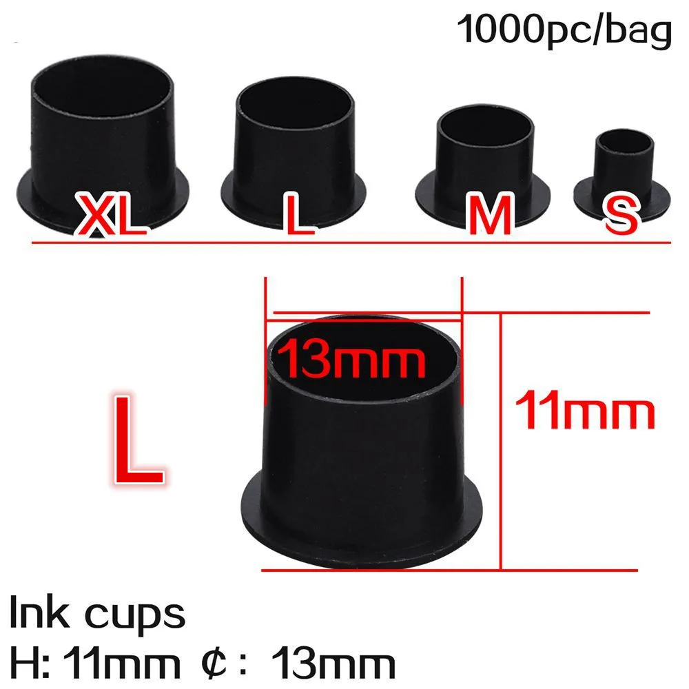 Новое поступление, черные устойчивые чашки чернил для татуажа, маленькие, средние, большие размеры, самостоятельные чашки чернил для татуажа, 1000 шт - Цвет: L