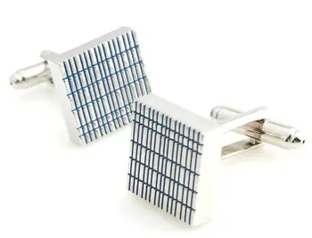 

10pairs/lot Silver Square Cufflinks Blue Stripe Checker Pattern Cuff Links Simple Fashion Style Cuff Button Men's Jewelry