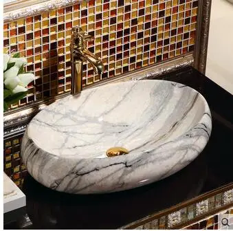 

American retro stage basin oval ceramic lavatory basin basin bathroom sink marble stone