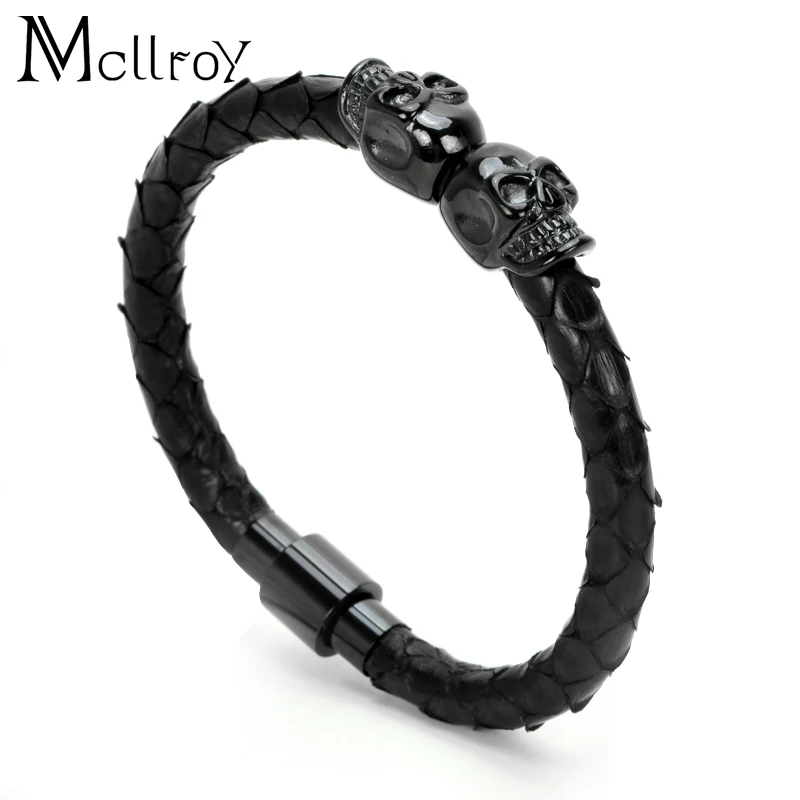 

Mcllroy bangle men/stainless steel/python skin/skull/fashion/luxury/bracelet men magnet bracelets handmade 2019 jewelry gift