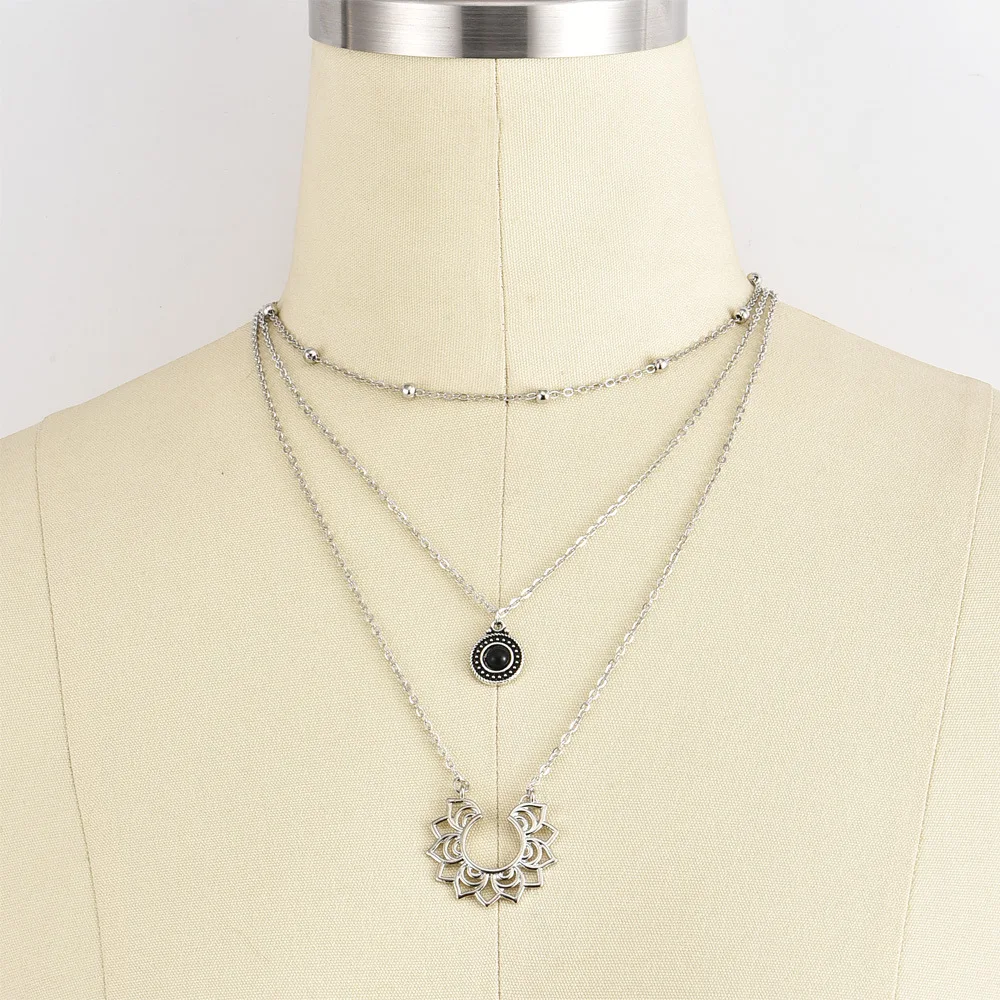 Новое модное популярное ожерелье в стиле бохо Ретро серебряное многослойное женское ожерелье национальная горячая Распродажа ювелирных изделий оптом