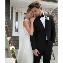 Индивидуальный заказ смокинг жениха Trajes De Novio, черные костюмы с двойная расточка карман, 2 пуговицы, лацкан с тупым углом, свадебные костюмы для мужчин