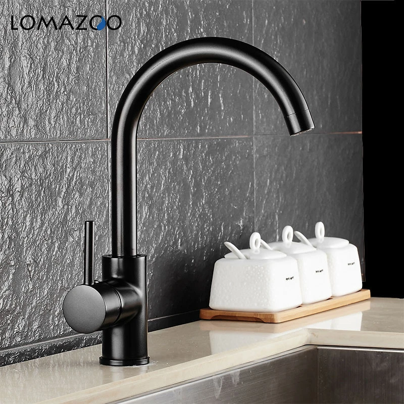 

LOMAZOO Black Kitchen Faucet Bathroom Sink Faucet Waterfall Faucet Single Handle Brass Rotate mixer dual sink rotation kitchen