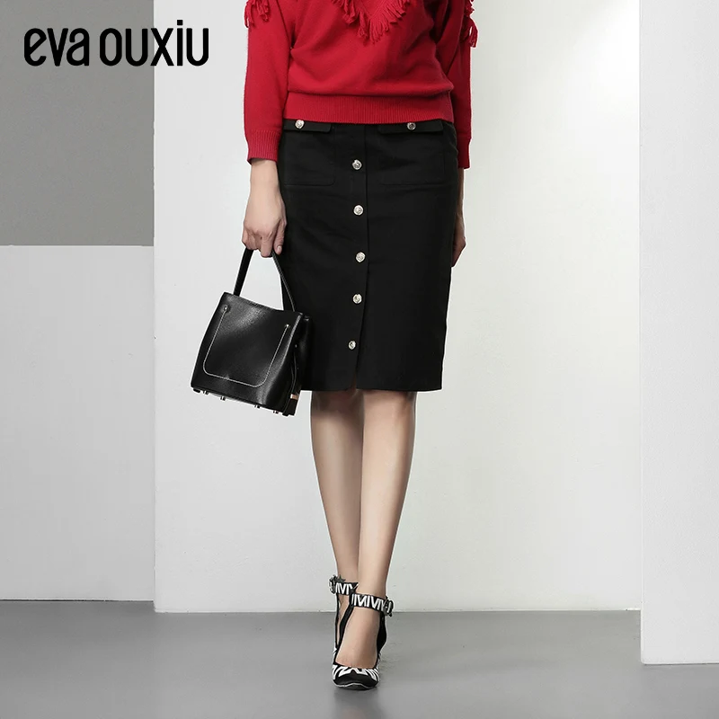 Evaouxiu Женщины Новая Мода Элегантный Прямо Джинсовые Юбки Кнопка|button skirt|denim skirtdenim