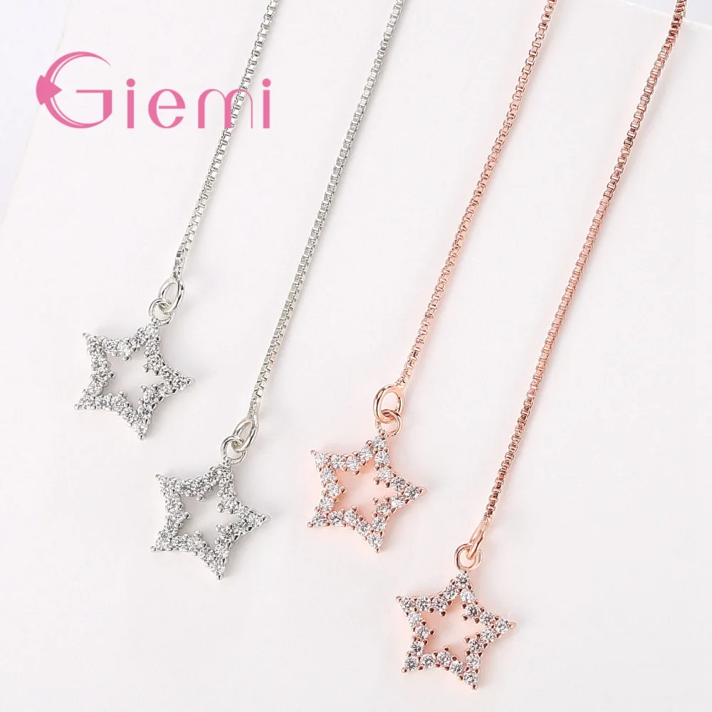 

Star Heart Round Pendant Earrings Long Chain Tassel Pentagram Sequin Drop Earrings for Women Ear Stud 925 Silver Simple