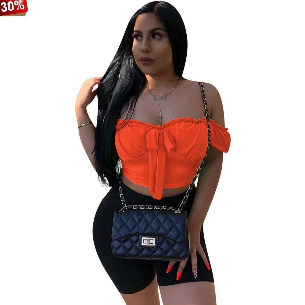 

Tops 2019 Summer Women Underwear Fashion Shirts Ladies Tees Women Vintage Cute Off Shoulder Top Tie Up Short Ruffles T Shirts