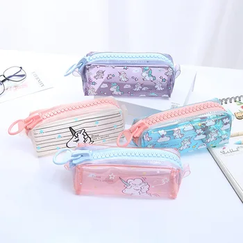 

My Little Pony Cartoon Unicorn Cute Day Clutches Student Pencil Case Large Zipper Transparent PVC Large Capacity Storage Bag