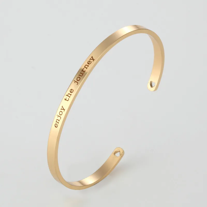 

Top Selling enjoy the journey Bangle Stainless Steel Cuff Friendship Mantra Adjustable Bracelet can Customiuzed name date