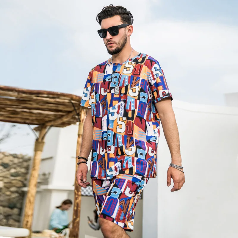 2019 Fashion Large Code Men's Short Sleeved Short Sleeve Set Leisure Beach Men's Suit