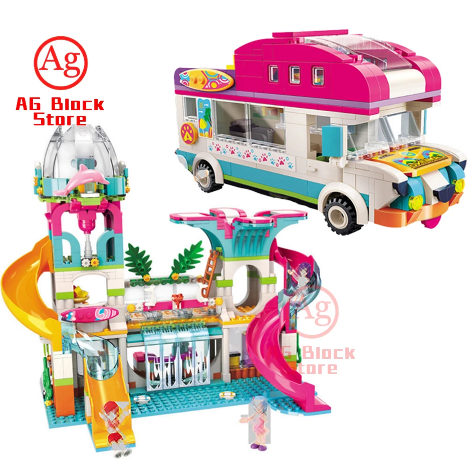 

CITY Girl Seaside Slide Amusement Park Camping Car Building Block lepinblocks Compatible Legoed Friends Princess House Brick Toy