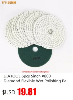 DIATOOL 6pcs 5inch #800 Diamond Flexible Wet Polishing Pad for Stone, White Bond, Spiral Type Diameter 125mm Free-shipping