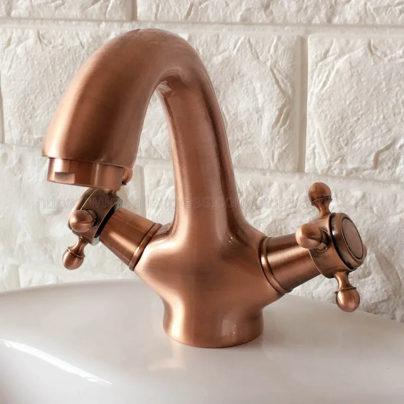 Antique Red Copper Double Handle Control Antique Faucet Kitchen Bathroom Bath Mixer Hot and Cold Tap znf390