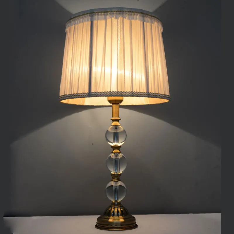 

Vintage Table Light Luxury Crystal Ball Table Lamp E27 Living Room Bedroom Bedside Fabric Lampshade Home Desk Lighting Fxiture