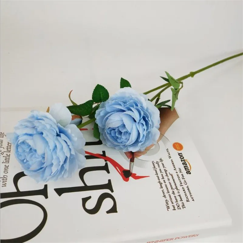 Flone 3 Heads European Style Elegant Artificial Peony Flowers Simulation Silk Flowers Branch Wedding Home Party Decoration  (4)
