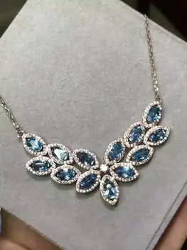 

Natural blue topaz gem Necklace natural gemstone Pendant Necklace S925 silver trendy Luxury row Water droplets women Jewelry
