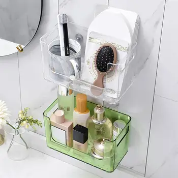 

Storage Basket Punch-free Sticky No Drill Adhesive Wall Mounted Organizer Storage Rack Hanging Shelf for Bathroom Kitchen