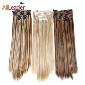 

Alileader Long Straight Hair Extension 6pcs/Set 16Clips Heat Resistant Synthetic Hairpieces False Hair Pieces Blonde Brown Color