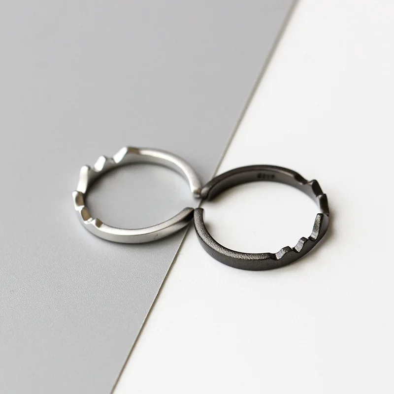 925 Sterling Silver Black White Couple Rings For Women Men Wave Adjustable Opening S925 Finger Rings Jewelry ECG Ladies Gift