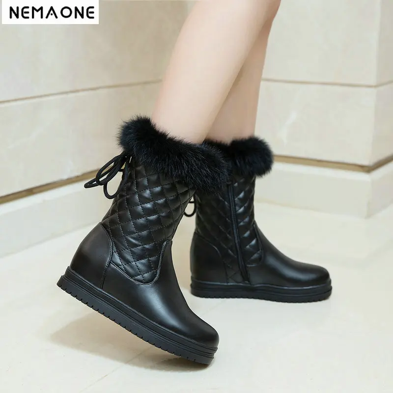 

New winter snow boots thick fur inside platform shoes woman wedges low heel women ankle boots female shoes large size 42 43