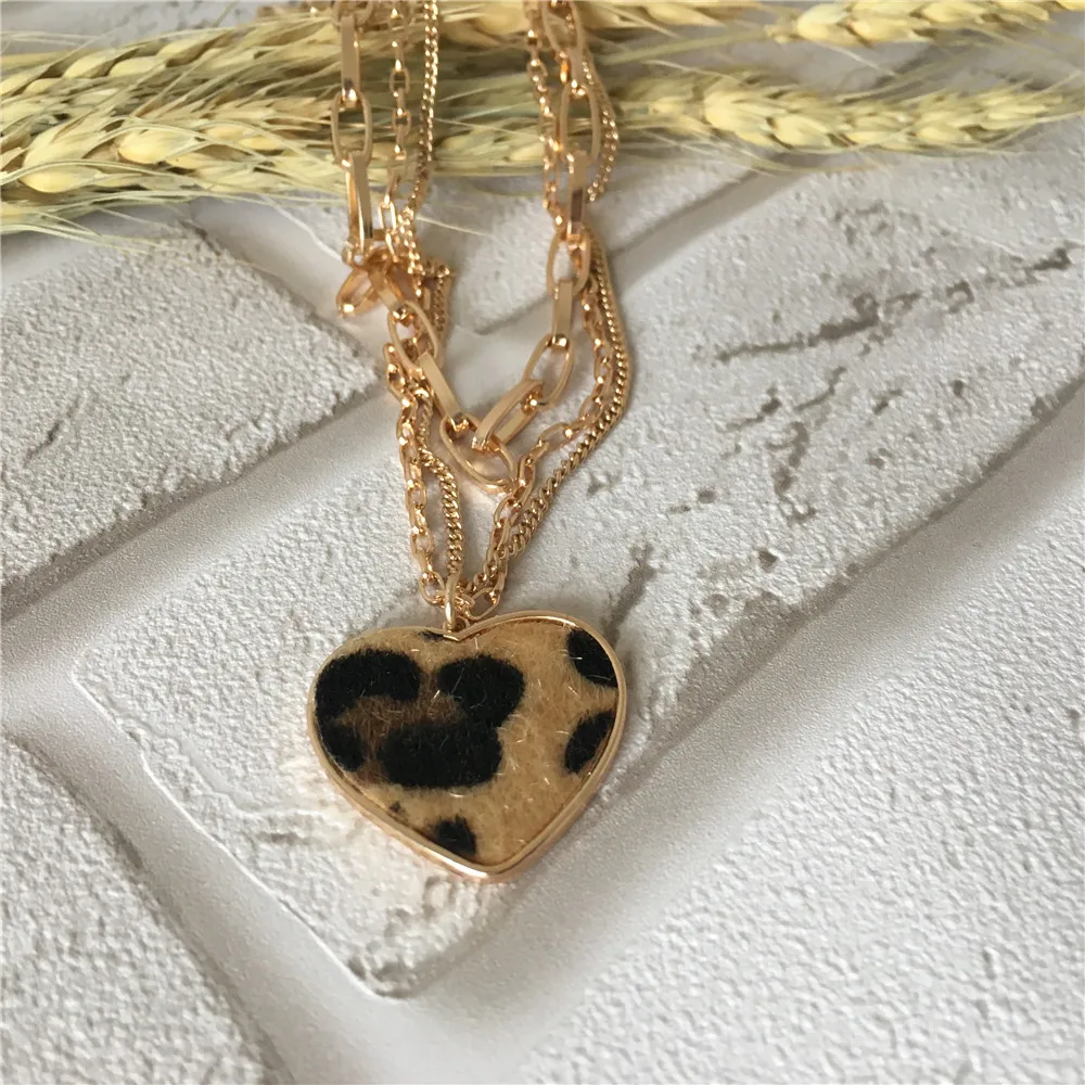 Красивое Ожерелье С Покрытием золотого цвета Леопардовый принт сердце кулон многослойное ожерелье для женщин Девушка