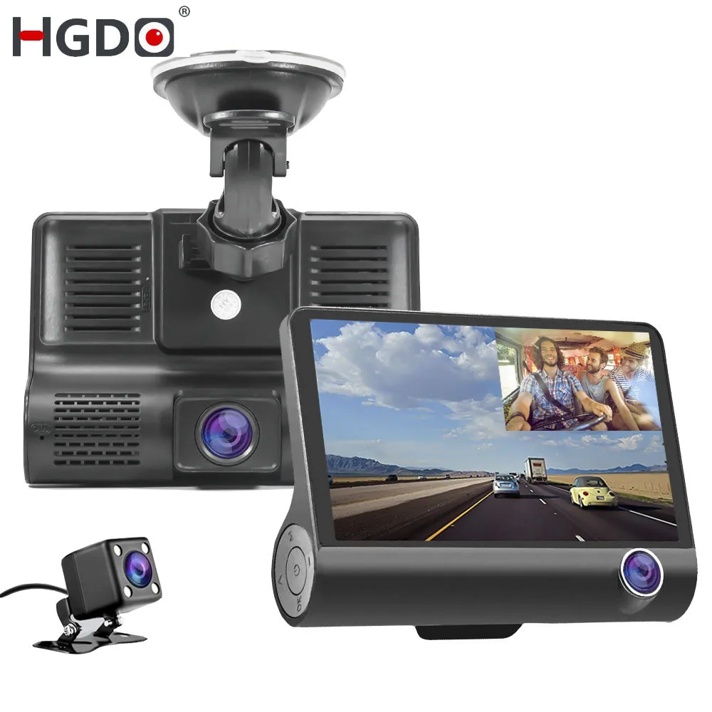 Beste HGDO Dash Cam 4.0 #039; #039;3 Lens Auto DVR Camera Video Recorder Achteruitrijcamera Auto Registrator Met Twee Camera Dual lens In Camera