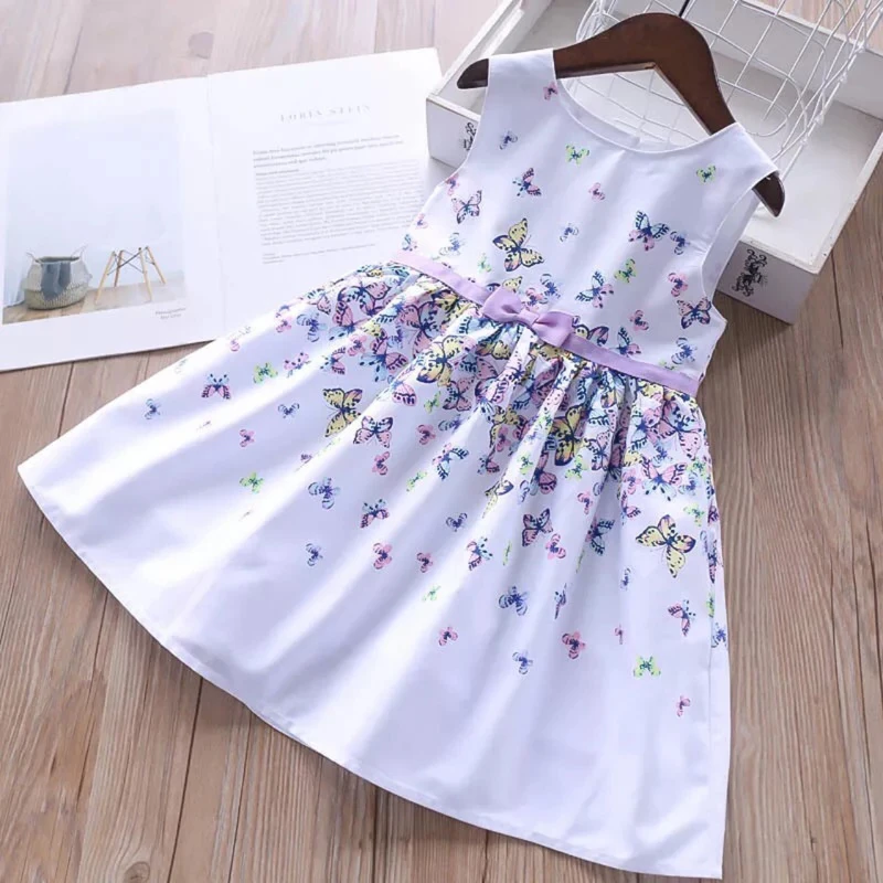 Платья для девочек новая весенняя детская одежда платье принцессы без рукавов с милым бантом и принтом бабочки для девочек
