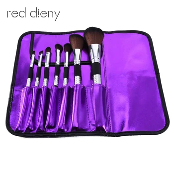 

7pcs Cosmetic Brushes With Decorative Checkered Tubes On The Middle Of The Handles Foundation Loose Powder Eye Brush With Bag