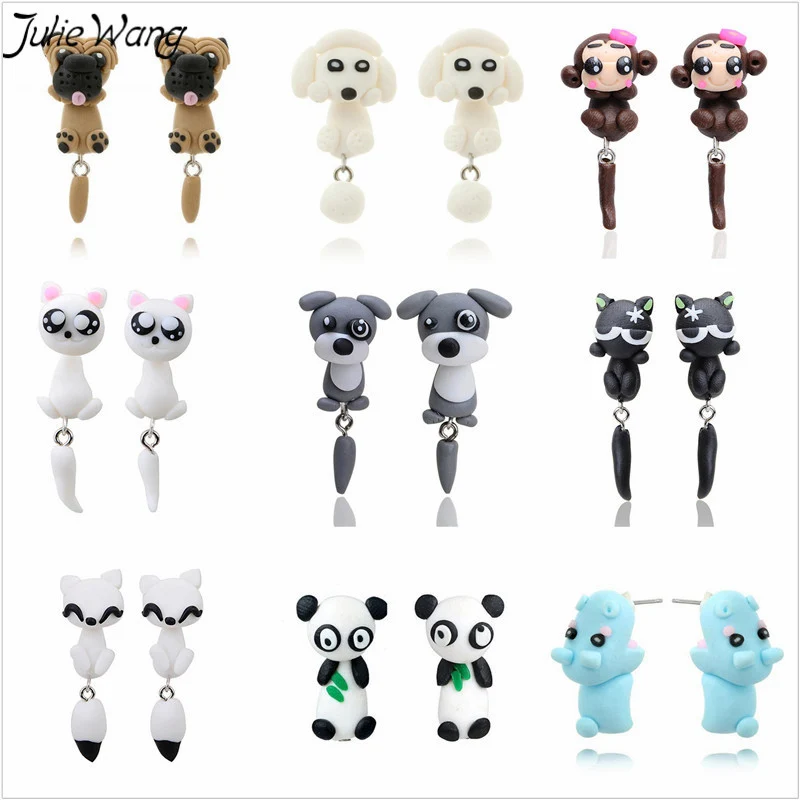 

Julie Wang 1pair Colorful Polymer Clay Cute Puppy Panda Cartoon Animal Shape Drop Hanging Earring Girl Daily Jewelry Accessories