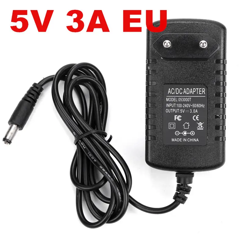 5 шт. 5V3A адаптер 100 240VAC AC / DC 5V 3A 5*2 1 длина провода 2 м вилка ЕС США Бесплатная